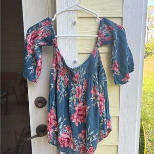 Billabong Floral Blue and Pink Women's Top